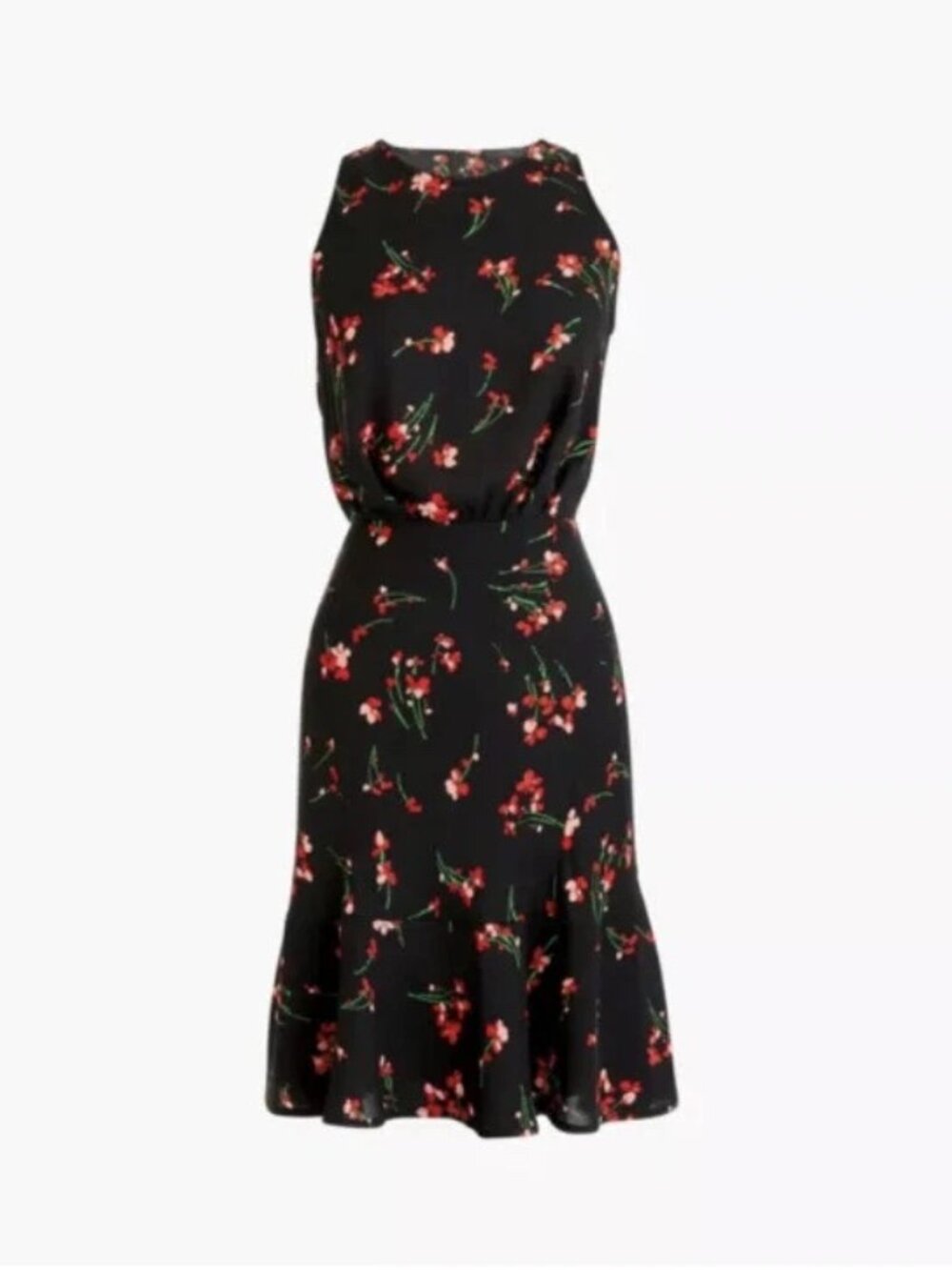 J. Crew Black Multi Floral ruched waist Sleevelss Dress Size 2